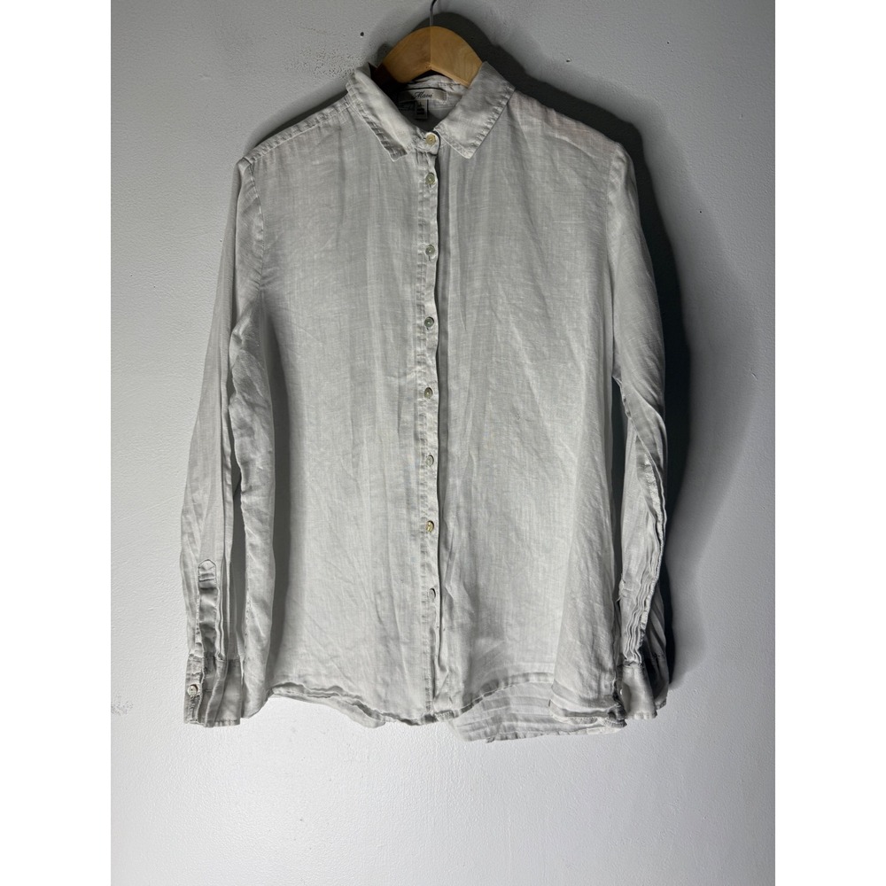 Mavi grey collar long‎ sleeve button down linen top large